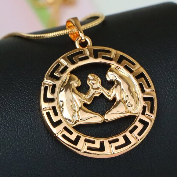 "Zodiac Twins Rose Gold Pendant with Polished Circular Frame Design, XPPT1330 - Picture 1 of 13